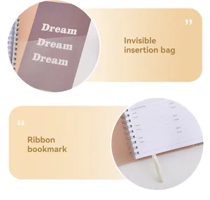 Detail of A5 PU planner showing the ribbon bookmark and invisible insertion bag