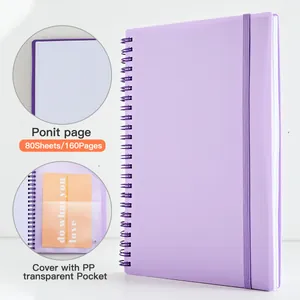 Cuaderno espiral A5 PP púrpura con páginas de puntos, banda elástica y bolsillo transparente