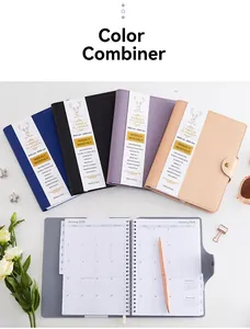 A5 PU leather tabbed planner set in multiple colors with spiral binding and inner pocket