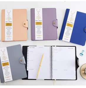 A5 PU leather spiral planner set for 2025-2026 with tabbed pages and golden pen