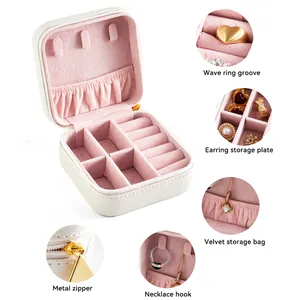 Mini Joyero Portátil de Viaje de Cuero PU Organizador para Pendientes Collares Anillos Estuche de Joyería con Cremallera Regalo para Mujer