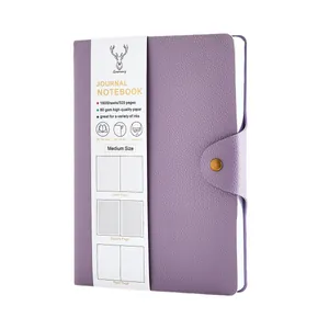 Purple A5 faux leather hardcover journal notebook with a magnetic buckle closure lid.