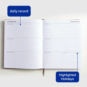 B5 PU leather daily planner notebook featuring lined pages and holiday highlights