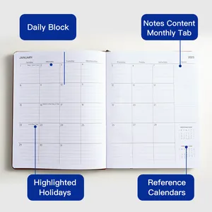 Professional 2023 B5 PU leather daily planner with a detailed monthly layout