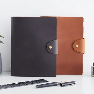 Retro Genuine Leather Loose Leaf Planner Notebook A5 Refillable Cowhide Agenda Organizer With Monthly Index Gift Box
