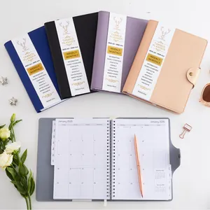 A5 PU Leather Spiral Planner 12 Month July 2025 - June 2026 Monthly Weekly Agenda Notebook With Tabs Buckle Pocket