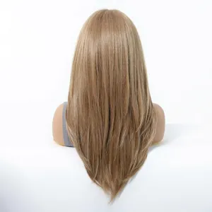 Back view of long straight honey blonde 13x6 HD lace front wig with V-cut ends.