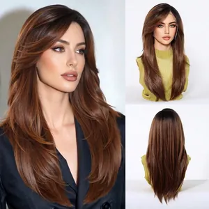 Detailed views of long layered dark brown 13x6 HD lace wig with front and back styling