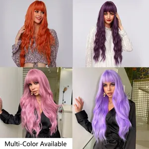 Lange golvende cosplay pruik met pony verkrijgbaar in meerdere levendige kleuren voor dames