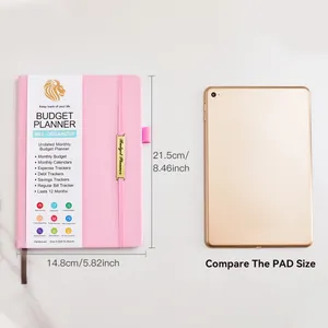 Organiseur de budget A5 en similicuir rose avec tablette pour comparer la taille réelle