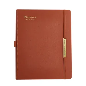 Professional 2023-2024 weekly and monthly planner with rust orange PU leather cover