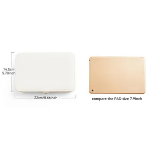 Grande portagioie in pelle PU bianca con dimensioni e confronto dimensioni tablet