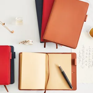 Retro top-grain leather journal cover with pen loop and bookmark in multiple colors