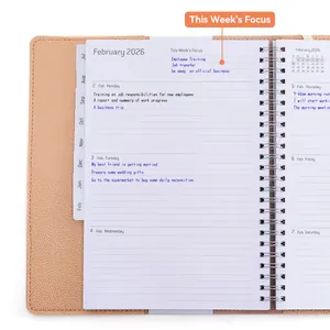 A5 PU leather spiral monthly planner with divider tabs and weekly schedule layout