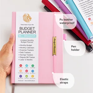 Organisateur de budget A5 en cuir PU avec sangle élastique et porte-stylo inclus