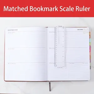 A4 leather 18-month 2023 weekly planner with clear bookmark ruler