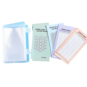 100 Umschlag Challenge Box Set mit blauem Sparbinder und bunten Budget-Tracker-Blättern
