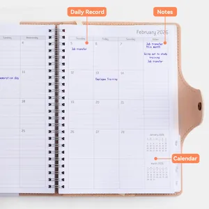 A5 PU leather spiral monthly planner with internal pockets and magnetic buckle closure