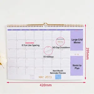 2023 Engelse wandkalender met 18 maanden aftellen en Amerikaanse feestdagen