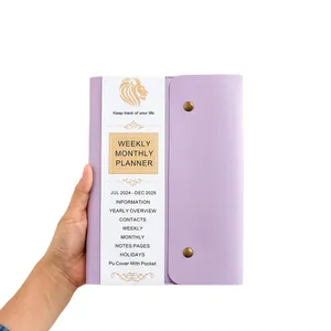 A5 18-month PU leather weekly and monthly planner in purple with soft cover