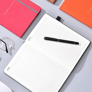 Premium PU leather business journal notebook with elastic closure and lined white pages