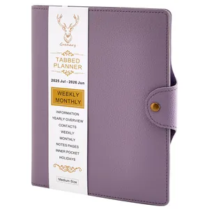 Purple A5 PU leather tabbed planner with 2025-2026 weekly monthly layouts.