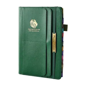 2024-2025 18-month daily planner with faux leather cover and monthly tabs