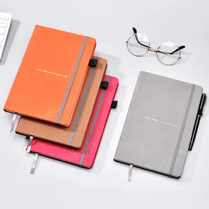 Professional PU leather business journal notebooks with elastic closure and ribbon bookmark