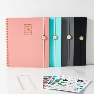 2023 English A4 weekly and monthly spiral planner with PU cover and sticker sheets
