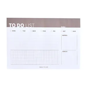 Minimalist grey and white tear-off daily planner notepad with to-do list layout