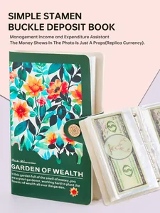 Close-up of a green floral money saving book with high-capacity banknote sleeves