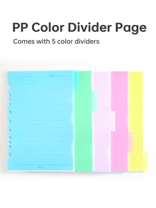Detalle de cinco separadores de colores en PP con orificios universales para carpetas