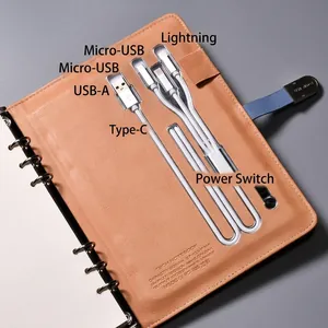 Multifunktionales Tech-Notizbuch mit 8000mAh Powerbank und integrierten Ladekabeln
