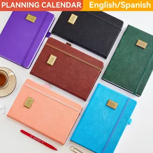 2025 tweetalige planner Engels/Spaans met kunstlederen hardcover en elastische sluiting