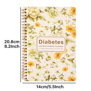 A5 Diabetes-Logbuch und Essensplaner mit Blumenmuster für Blutzuckertracking 20x14cm