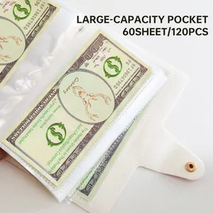 Large capacity currency collection album with 120 clear pockets for banknotes storage