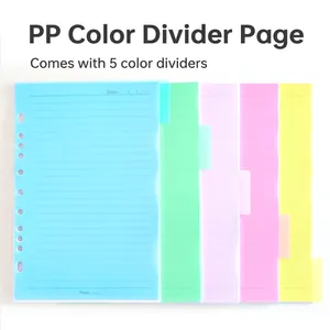 Juego de 5 separadores de colores A5 A4 de PP para carpetas con pestañas y líneas