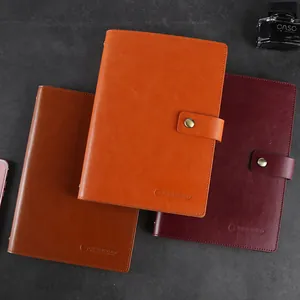 Professional A5 faux leather loose-leaf notebooks with button closure in vintage colors