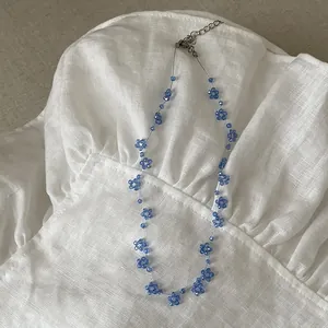 Handgemaakte Kleurrijke Bloem Kralen Choker Ketting Voor Vrouwen Legering Kunstparel Verstelbare Metalen Ketting Sieraden