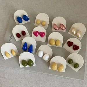 Dopamine Colorful Drip Oil Geometric Heart Stud Earrings For Women Fresh Sweet Fashion Trendy Alloy Copper Earring Post Earrings