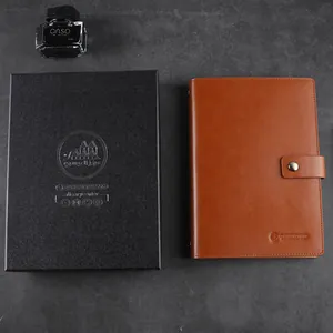 Classic A5 brown faux leather loose-leaf notebook and gift box set for business use