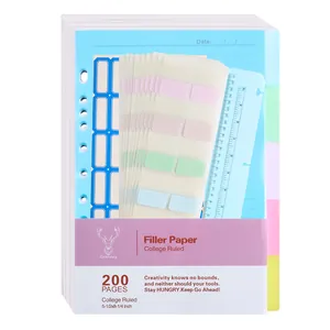 Pack de 200 hojas A5 rayadas con regla, separadores y etiquetas adhesivas