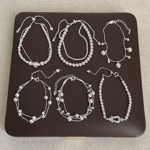 Vintage Elegant Multi-Layer Artificial Pearl Bracelet For Women Luxury Rhinestone Starry Sky Bracelet Fashion Jewelry Accessory