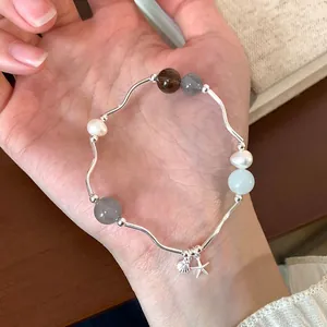 Pulsera de Mujer de Piedra Natural de Cuerda Elástica Estilo Marino Colgante de Estrella de Mar Concha Joyería de Cuentas Simple Conjunto Con Pendientes
