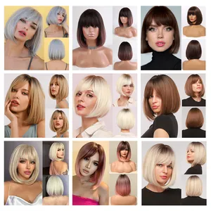 Vetrina dettagliata di parrucche bob corte e lisce da donna in vari colori naturali e ombre