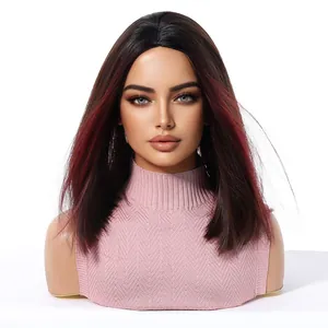 Emmor medium length straight wig with middle part in gradient dark to reddish-brown