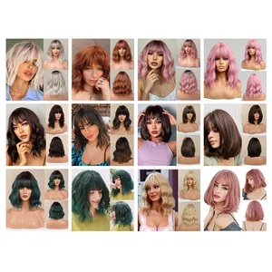 Collage di parrucche Bob corte multicolori mosse e lisce con frangia per donna