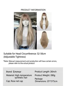 Long straight brown gradient wig with bangs 26 inch product details and specifications.