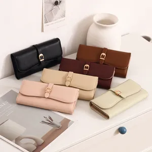 Selection of elegant long leather wallets for women in soft pastel and classic colors