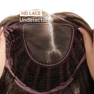 Détail en gros plan de la dentelle HD indétectable pour perruque brune longue